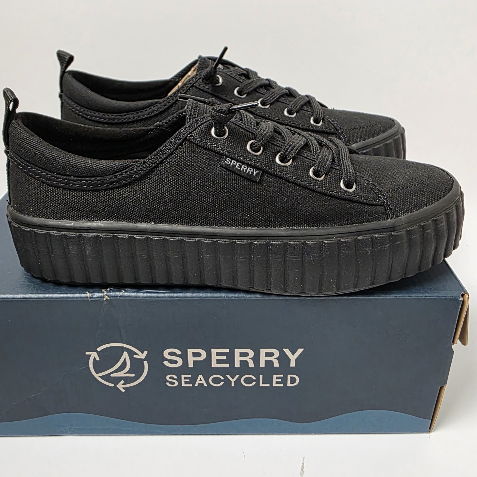 NEW Women’s Sperry SeaCycled Pier Wave Top-Siders Memory Foam Black Size 5.5 M