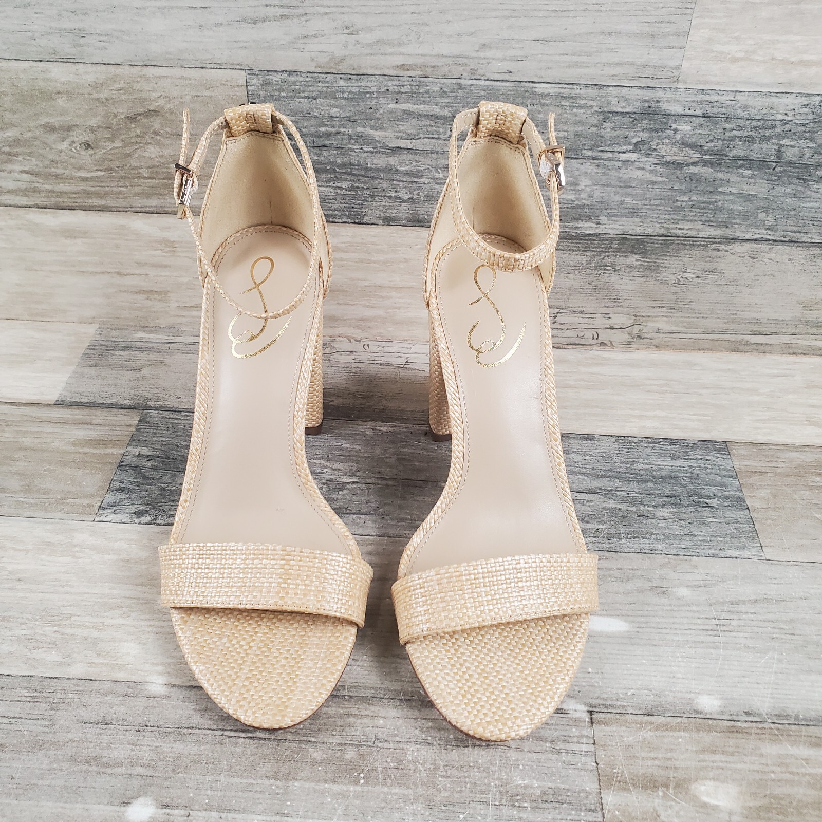 Sam Edelman Yaro Heels Womens Sz 8 Wide Beige Adjustable Ankle Strap Fashion