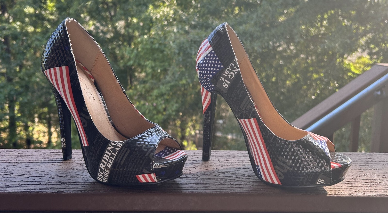 USA Patriot American Flag Stiletto Heels Vote Size 7.5 Peep Toe