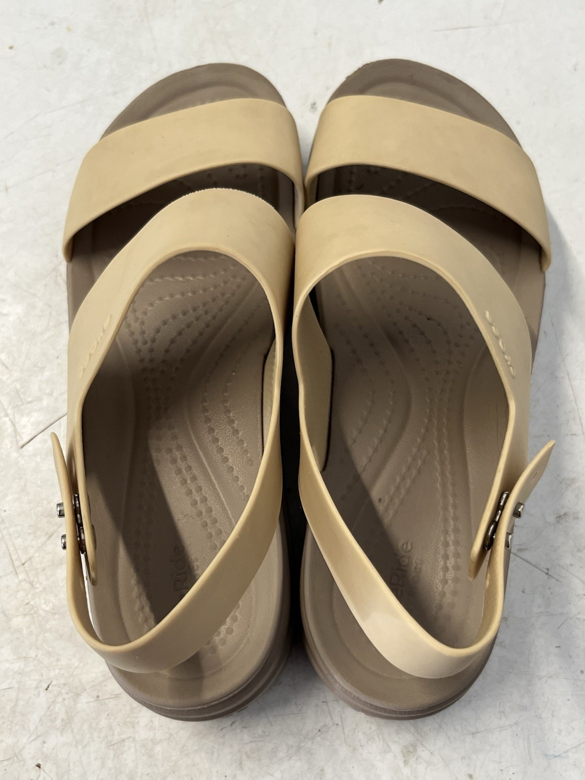 Women’s Crocs LiteRide Brooklyn Latte beige platform low wedge sandals size 7 M