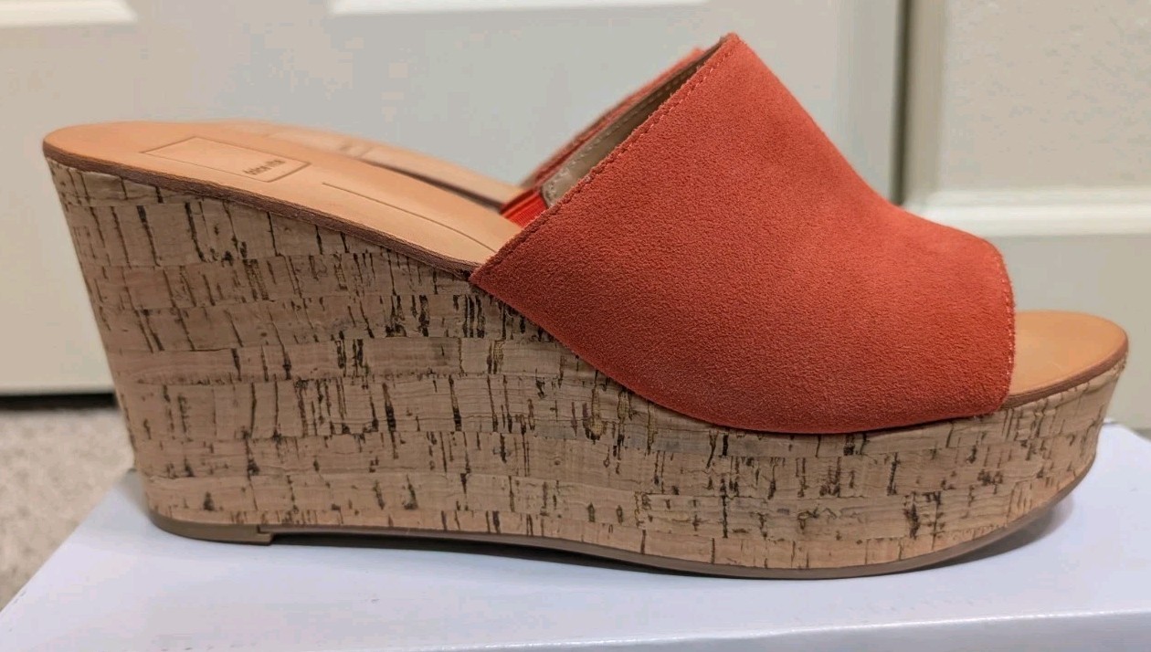 Dolce Vita Women’s Orange Suede Wedge Slide Sandals Slip-On Straps US 9.5
