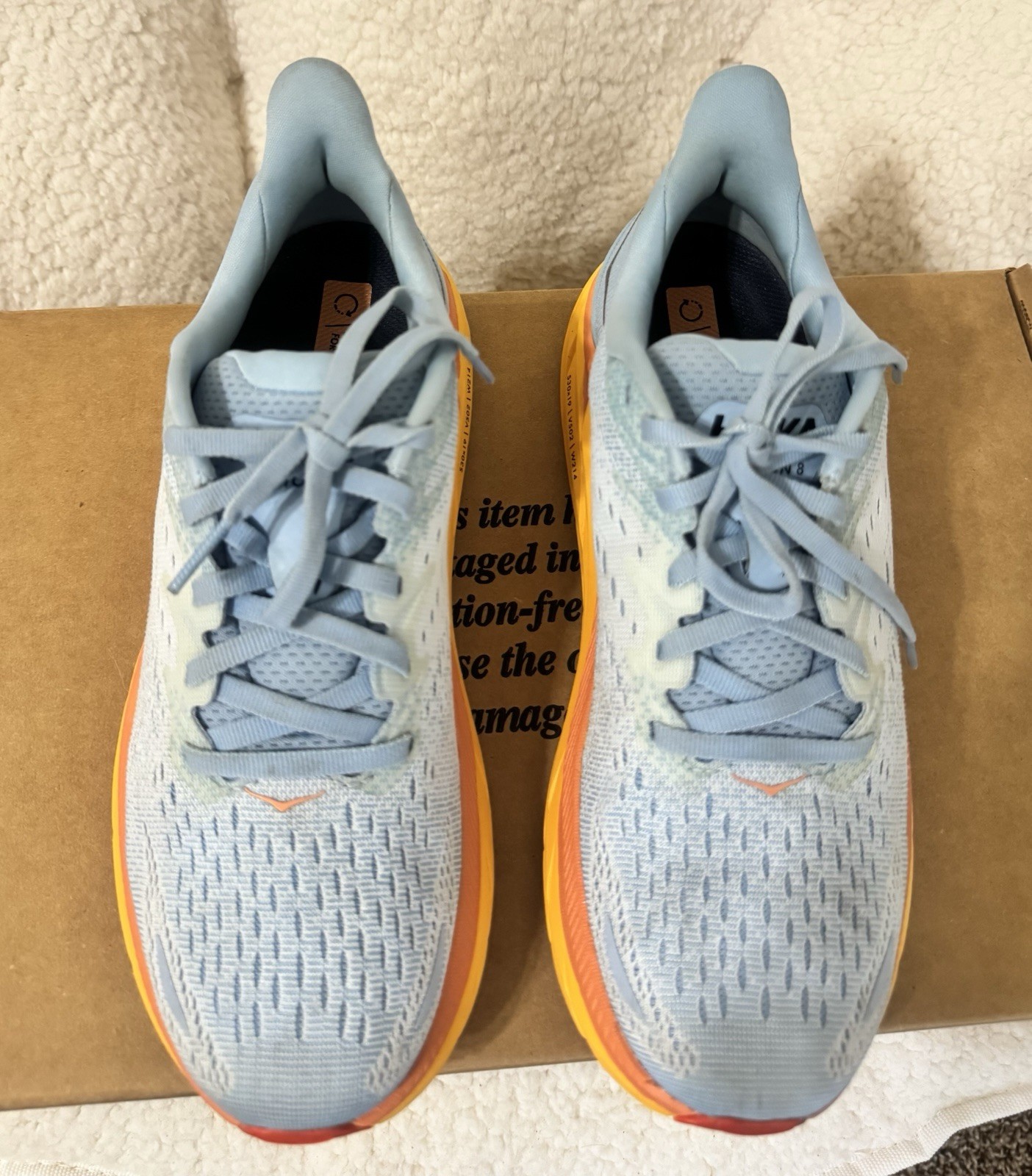 HOKA Clifton 8 Women’s Running Shoes L. Blue Orange Yellow Sneakers Size 7B US