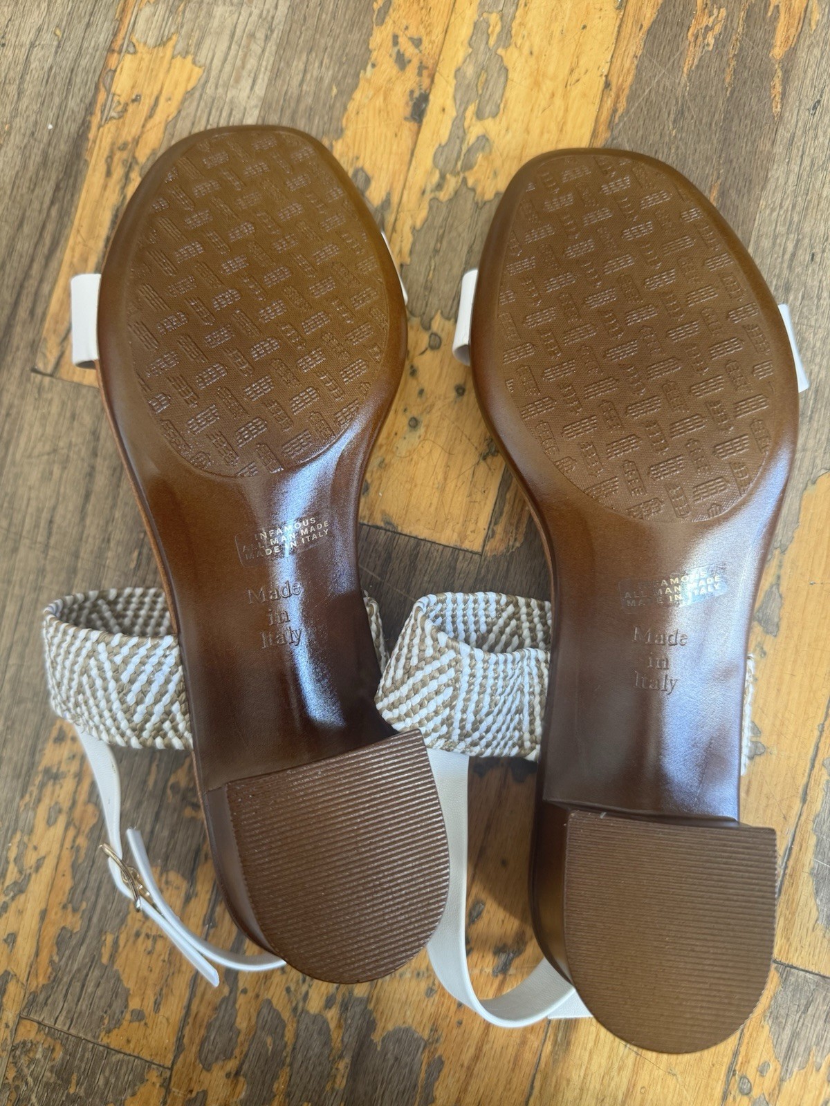 Italian Shoemakers Womens White Chevron Strappy Ankle Strap Block Heel 10