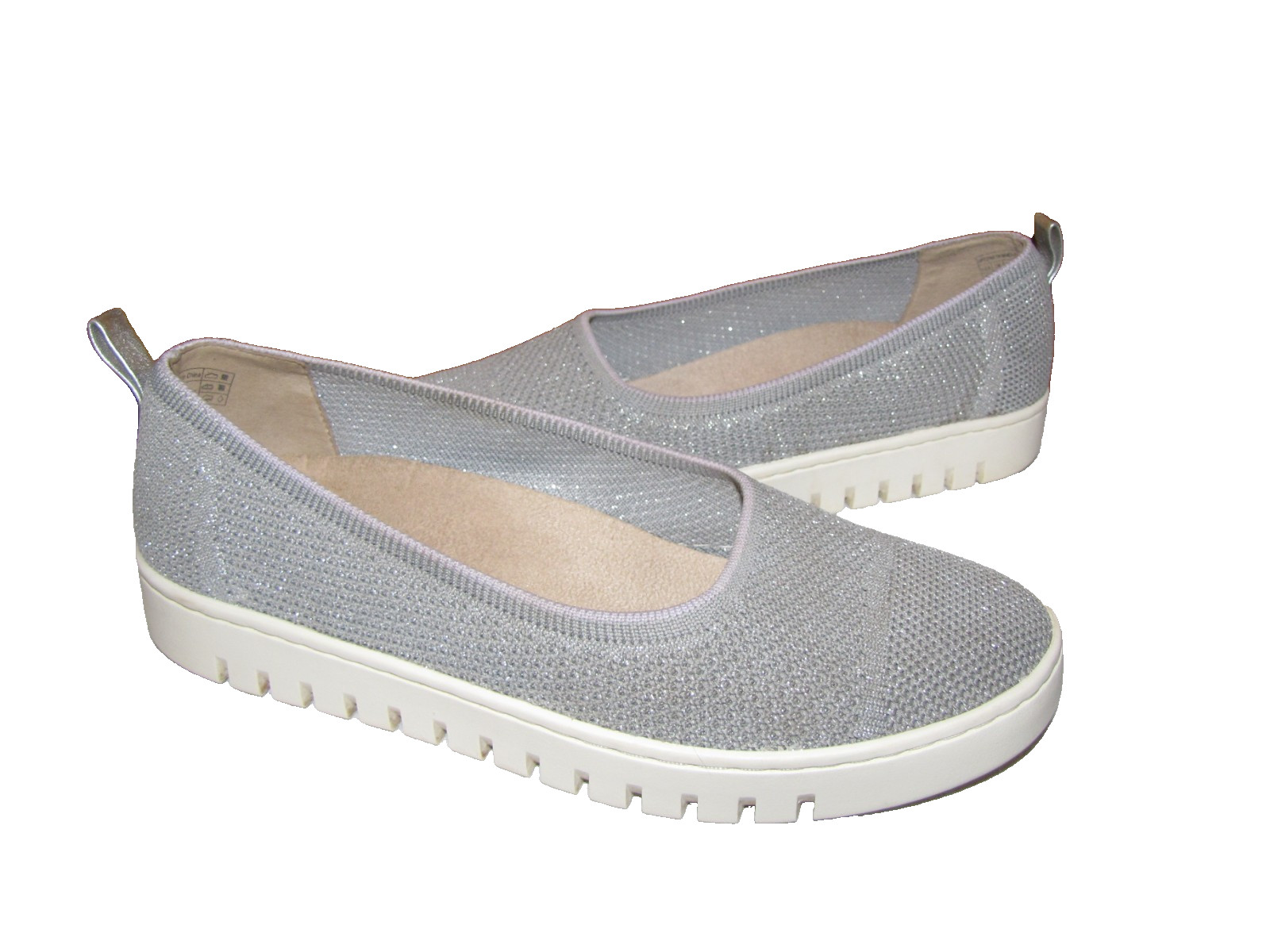 VIONIC UPTOWN SHIMMER CUTE COMFY GRAY & SILVER PLATFORM COMFORT FLATS 8.5M