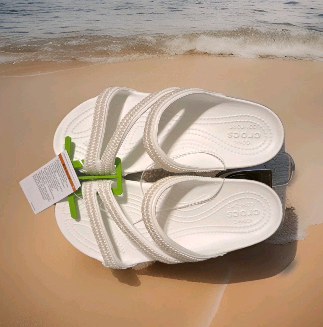 NWT💕 Size 9 Crocs White Getaway Gems Strappy Womens Sandals Shoes Slide On
