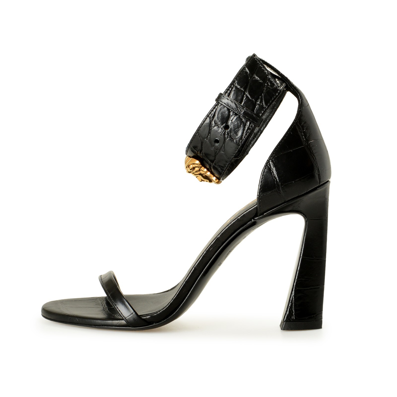 Versace Women’s Black 100% Leather Croc Print Sandals Shoes US 6 IT 36