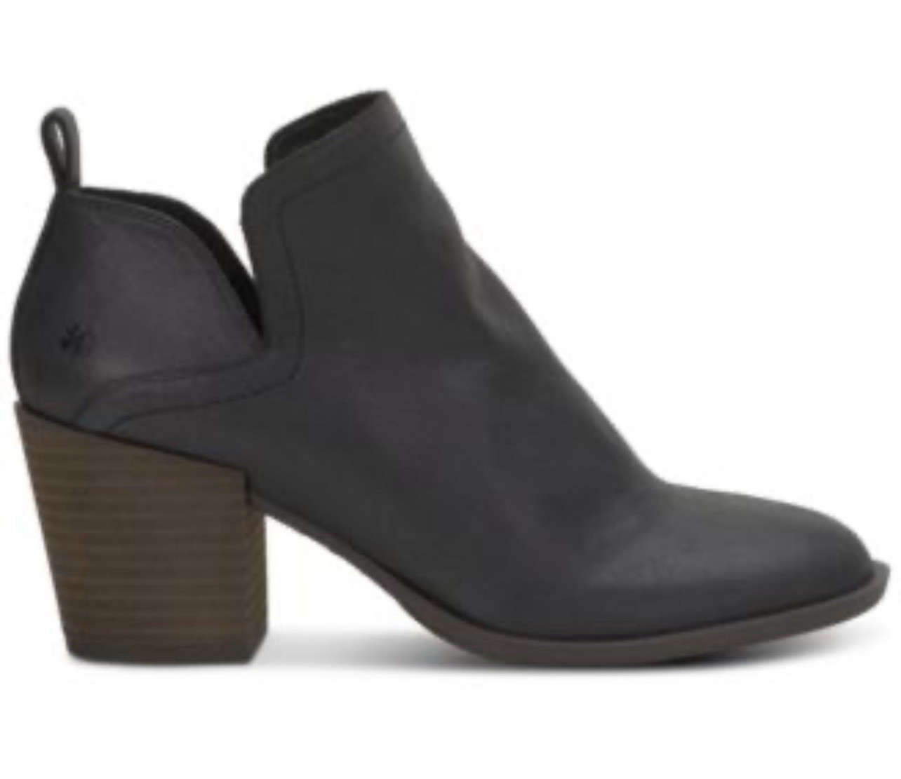 Lucky Brand Ankle Boots 7.5 Black Leather Victorey Booties Zip Slip-On Boho