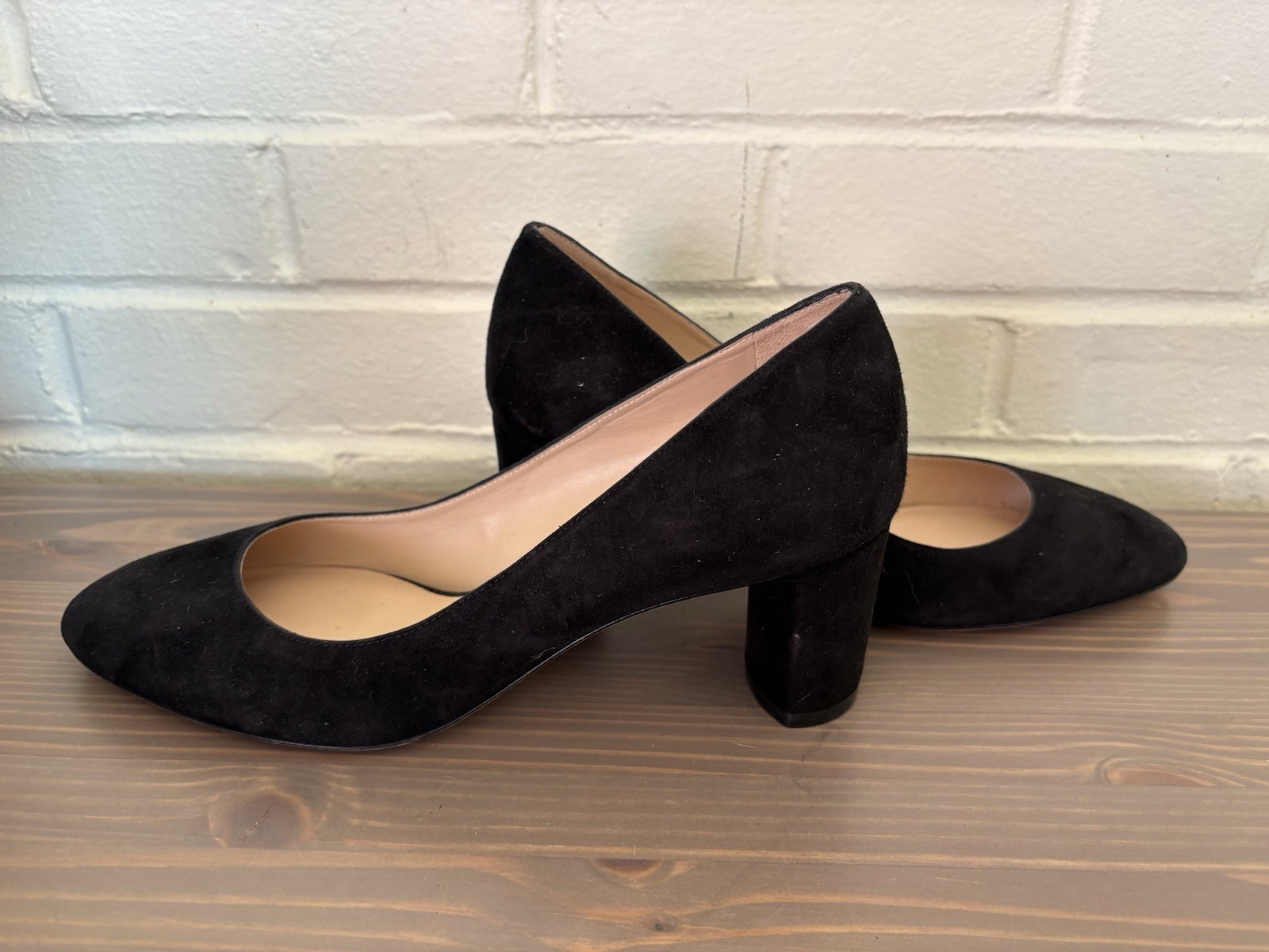Stuart Weitzman Black Suede Power 50 Pumps Block Heel Round Toe Size 8B