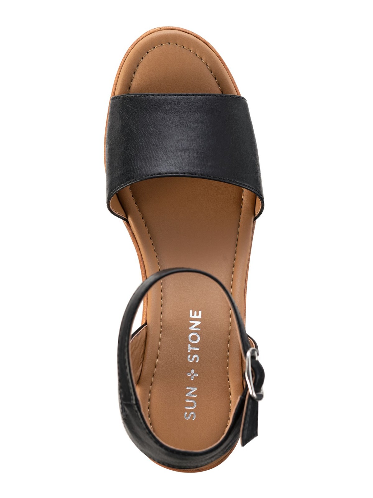 SUN STONE Womens Black 0.5″ Platform WoodAudreey Toe Wedge Slingback Sandal 10 M