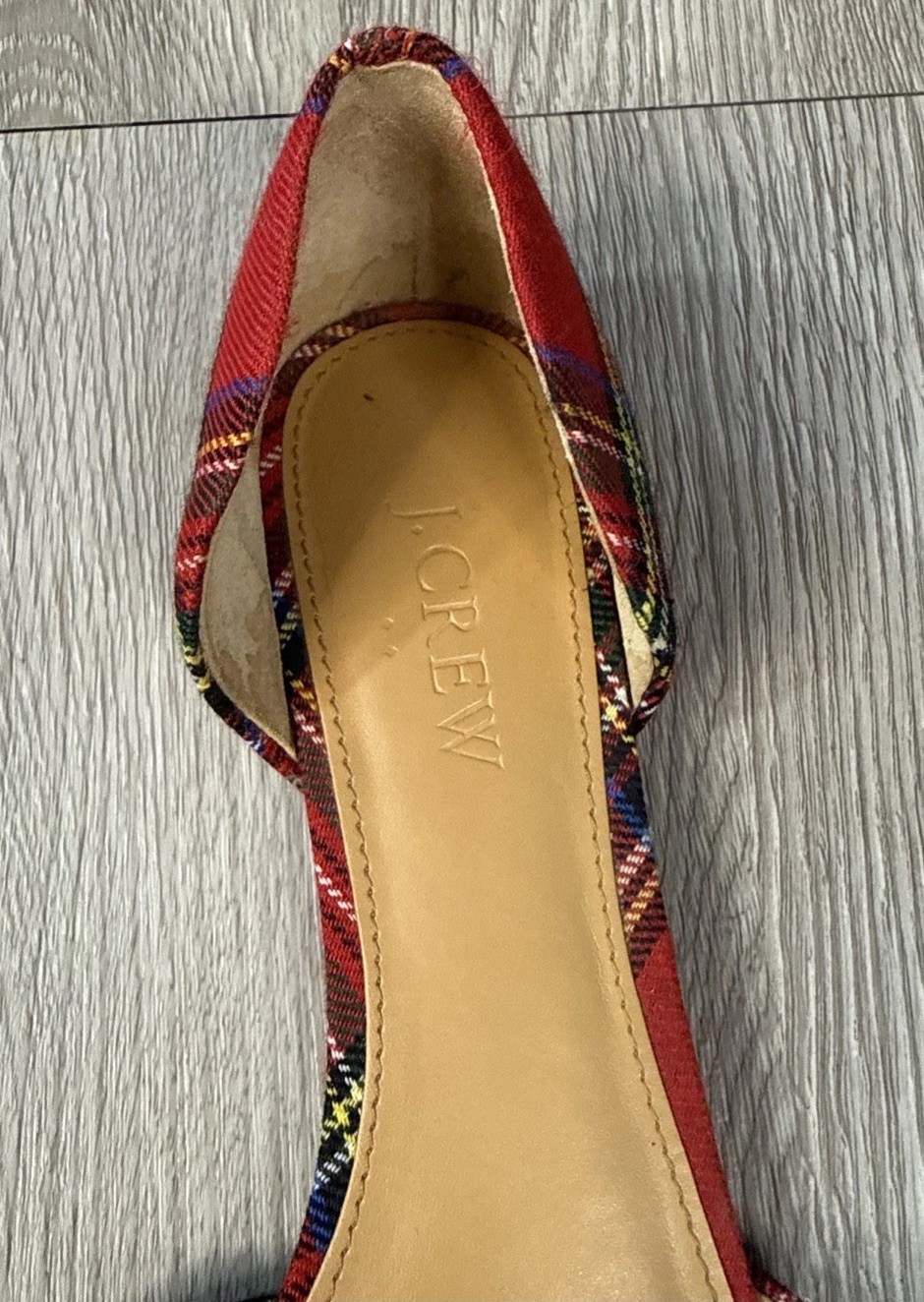 J. Crew Tartan Plaid Mini Bow Flats Women’s Red Plaid Pointy Toe Preppy Size 8