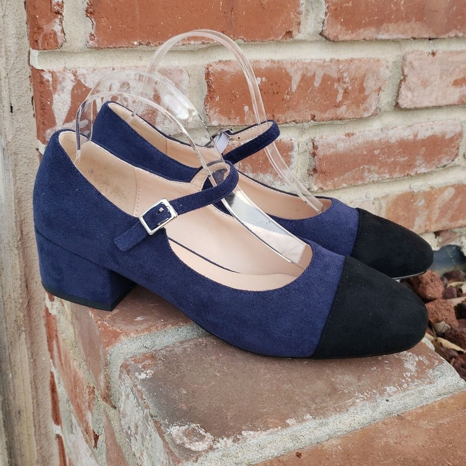 Roserwish Suede Mary Jane Square Toe Block Heels Sandals Size 8 Workwear Neutral