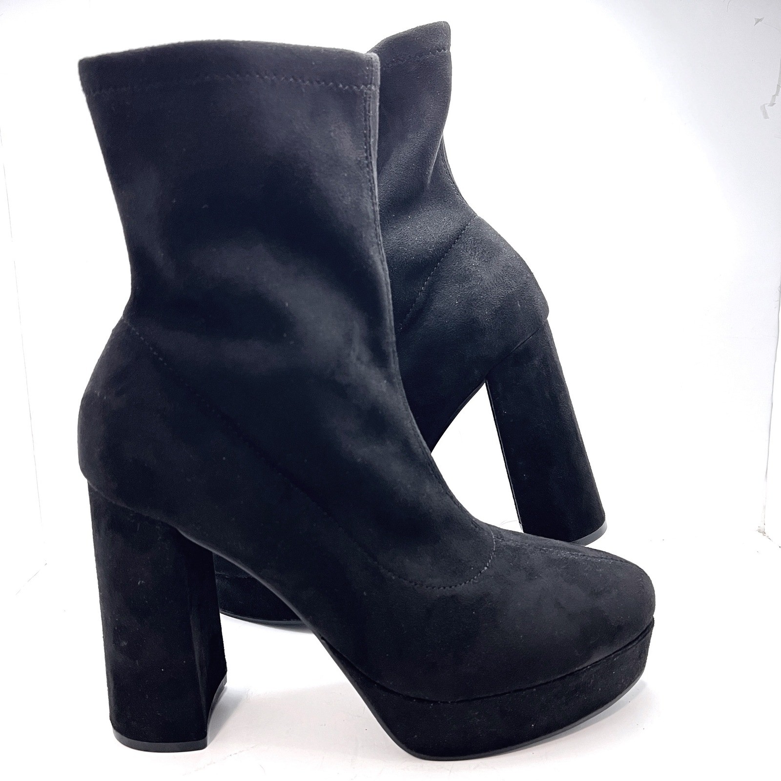 Madden Girl Orchidd Black Faux Suede Platform Block Heel Sock Boots Womens 11M