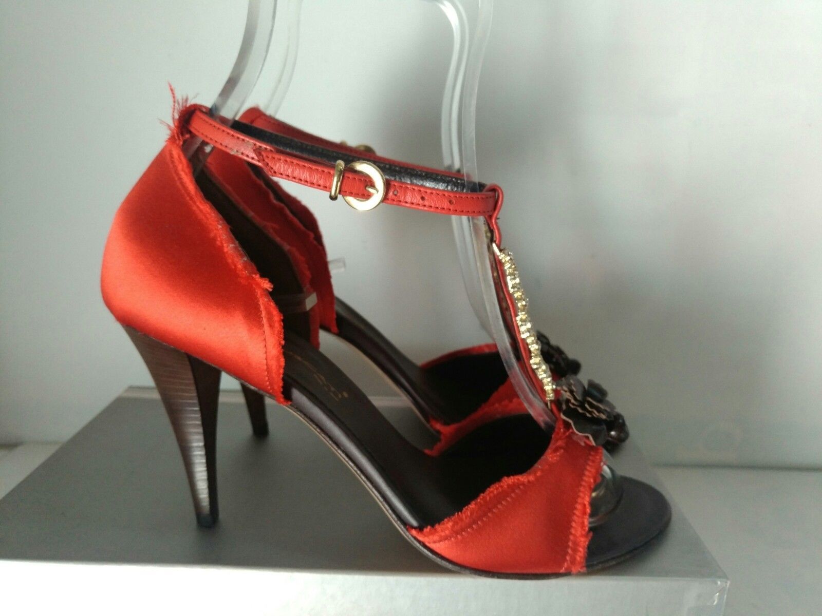 Manas Lea Foscati Elegant Sandal Women Satin Red ITALY N°35-36-37-38-39-40