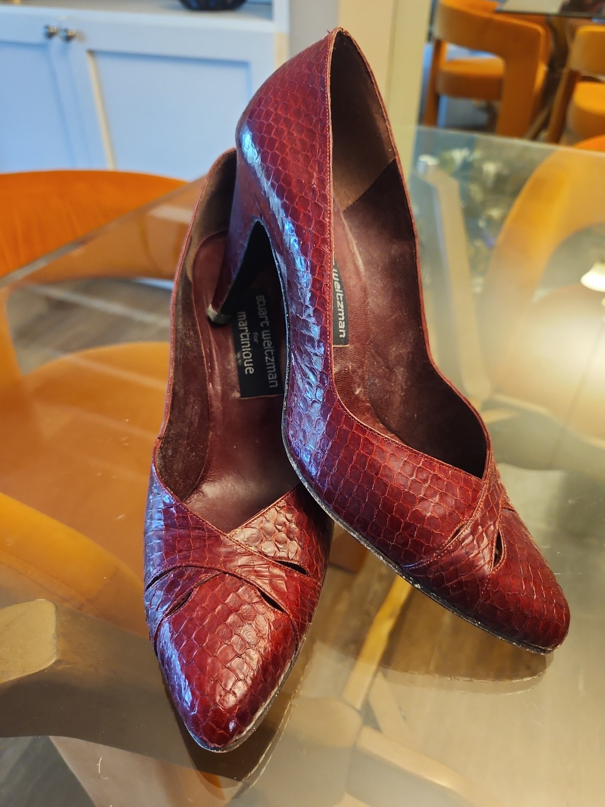 Vintage Stuart Weitzman for Martinique Red Snakeskin Heel Pumps 8.5 M