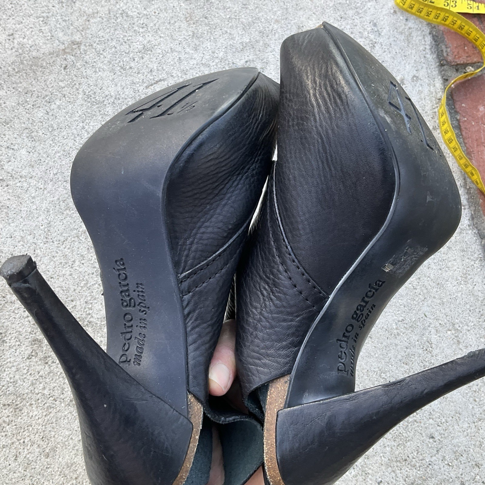Pedro Garcia Black Pebbled Leather Peep Toe Platform Ankle Boots Spain 41