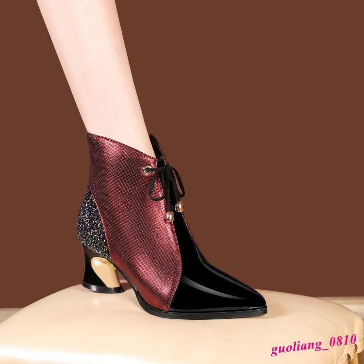 Women’s Leather Ankle Boots Formal Shoes Chunky Heel Pointed Toe