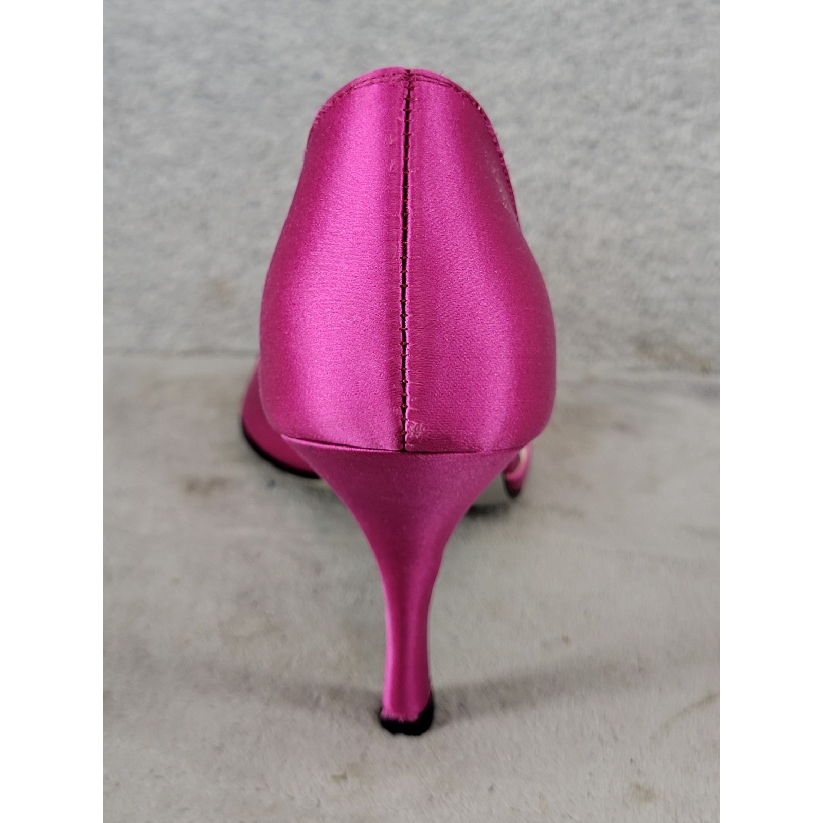 Something Bleu Cara Fuschia Pink Satin Bow D’Orsay Peep Toe Heels Made in Italy