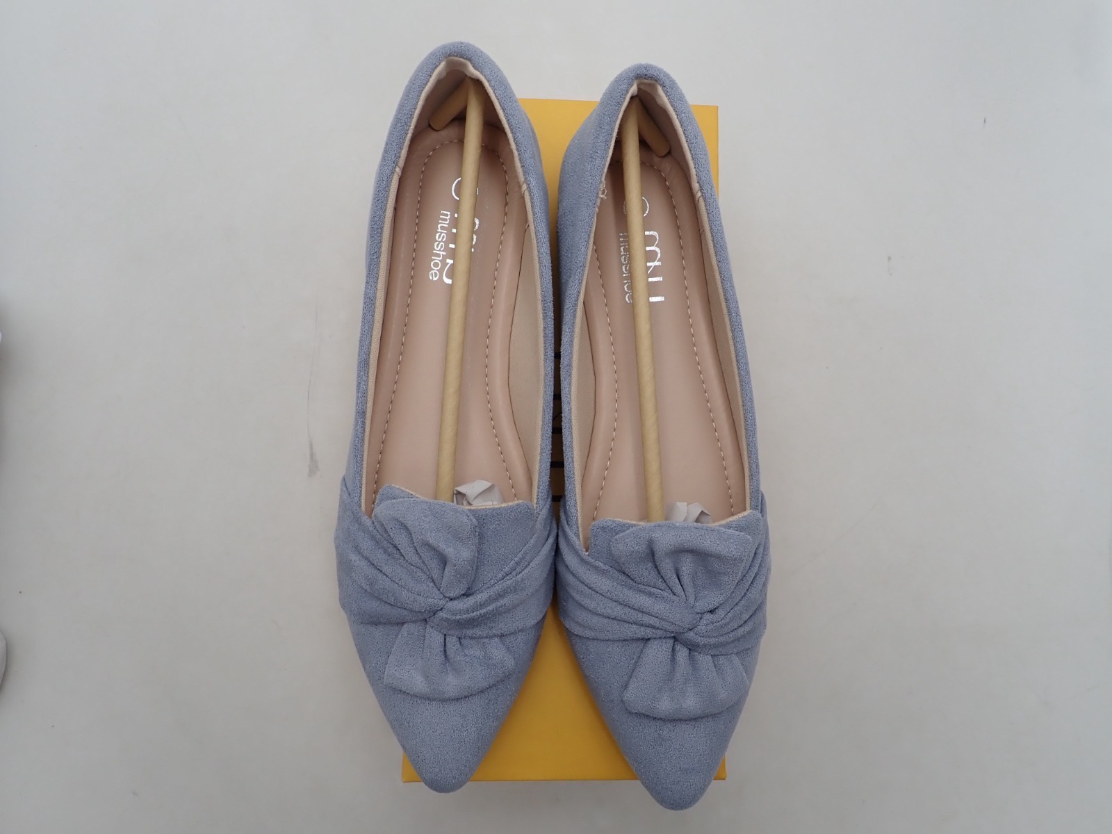 MUSSHOE Women’s Pointed-Toe Ballet Flat Bowknot Dressy Flats Gray size 7