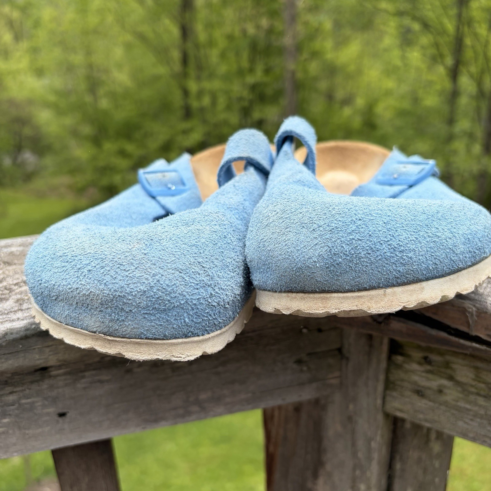 BIRKENSTOCK Sky Blue Suede Leather Boston Clog Unisex Size 39 Regular Wide $142