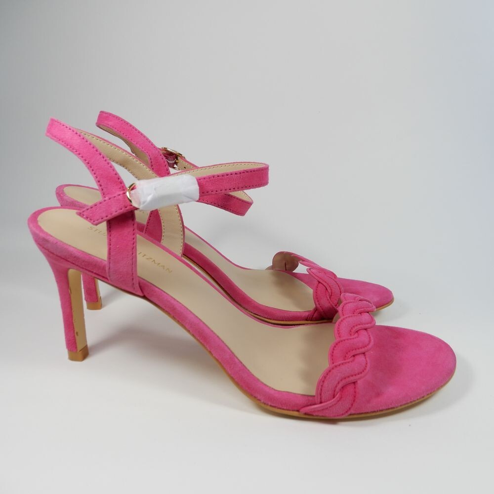 Stuart Weitzman Dancer Twistie SANDALS Heels Size 8 Peonia Pink Suede NEW $450