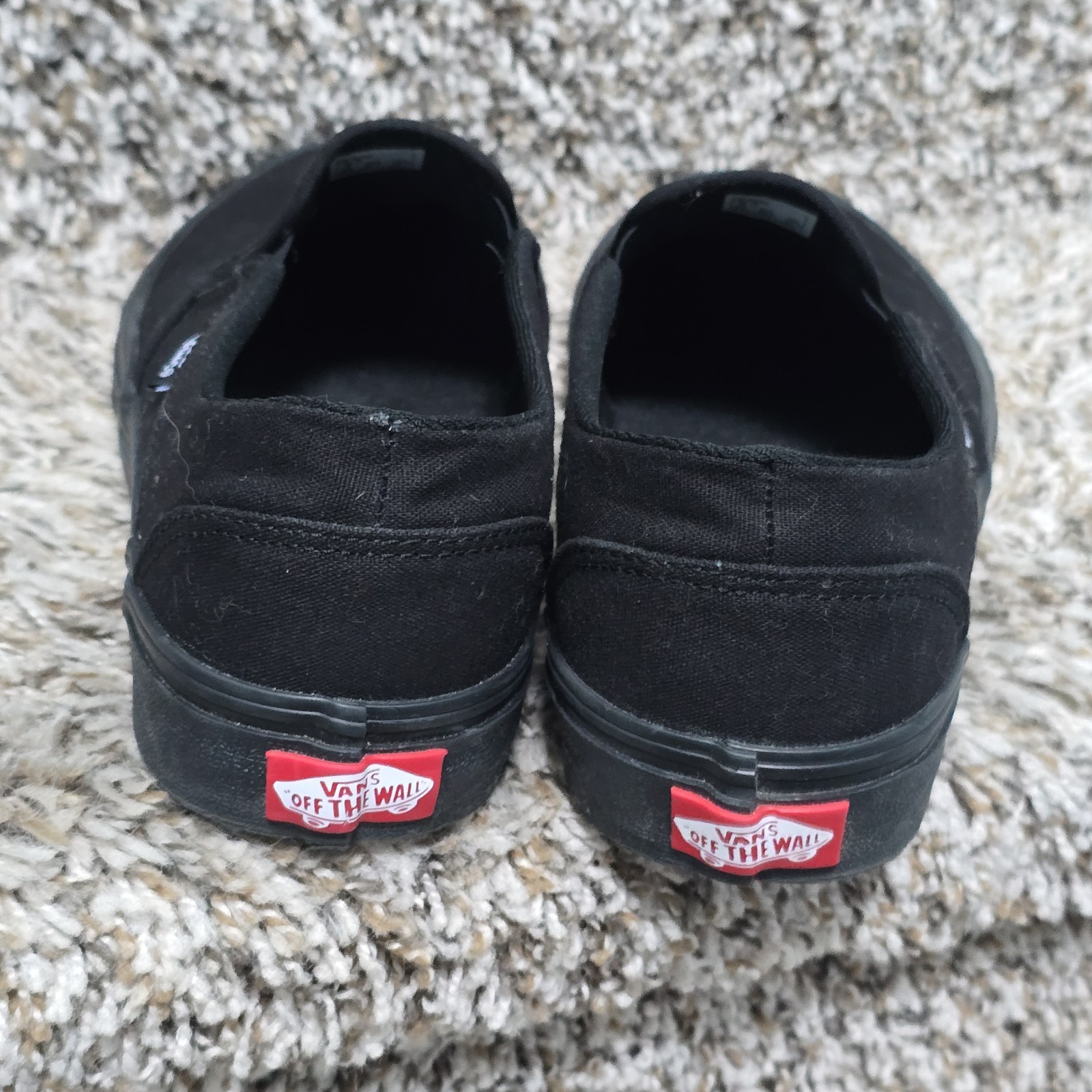 Vans Asher Canvas, All Black Slip-On Classic Skate Shoe Sneaker Womens Size 9