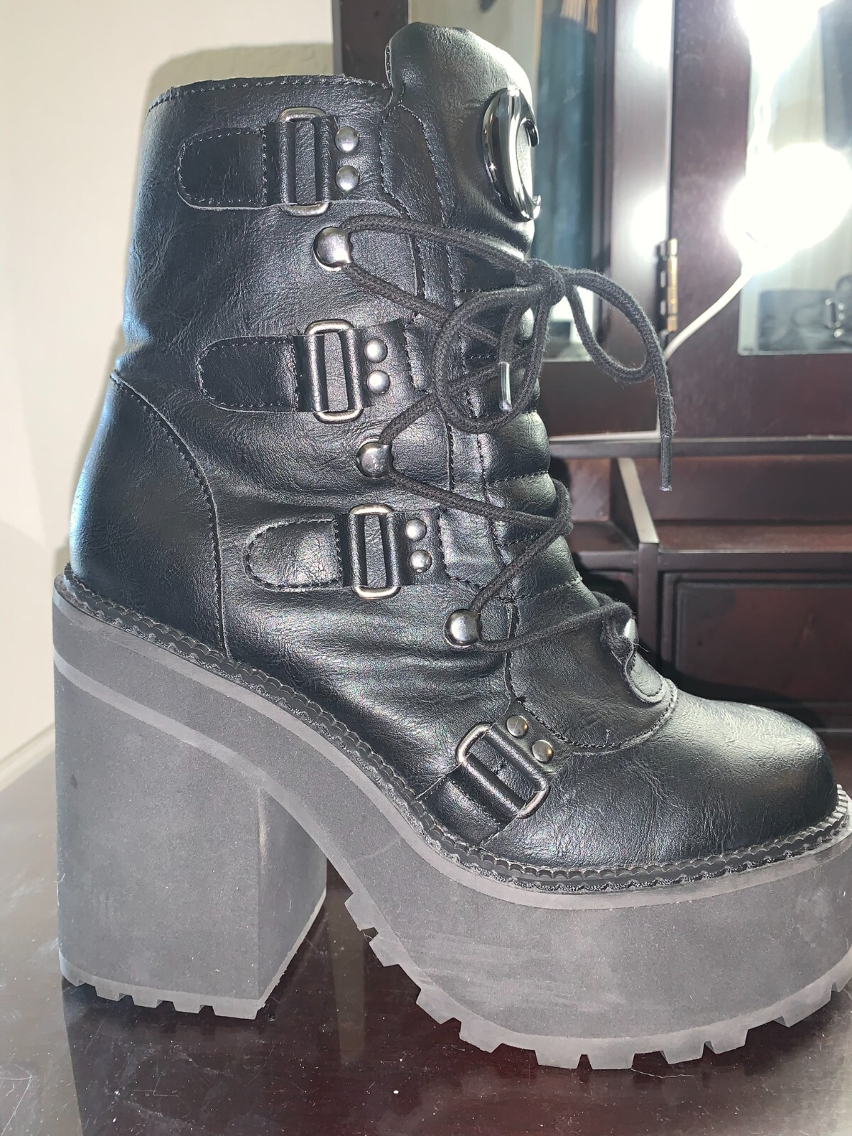 Killstar Black Broom Rider Faux Leather Women’s Size 6 Ankle Boots