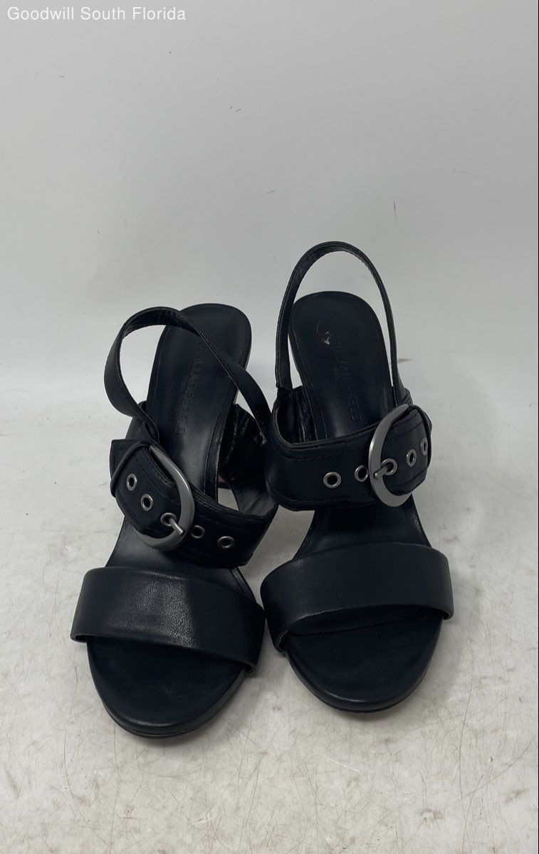 Karl Lagerfeld Womens Colene Black Buckle High Cone Platform Heels Size 8.5M
