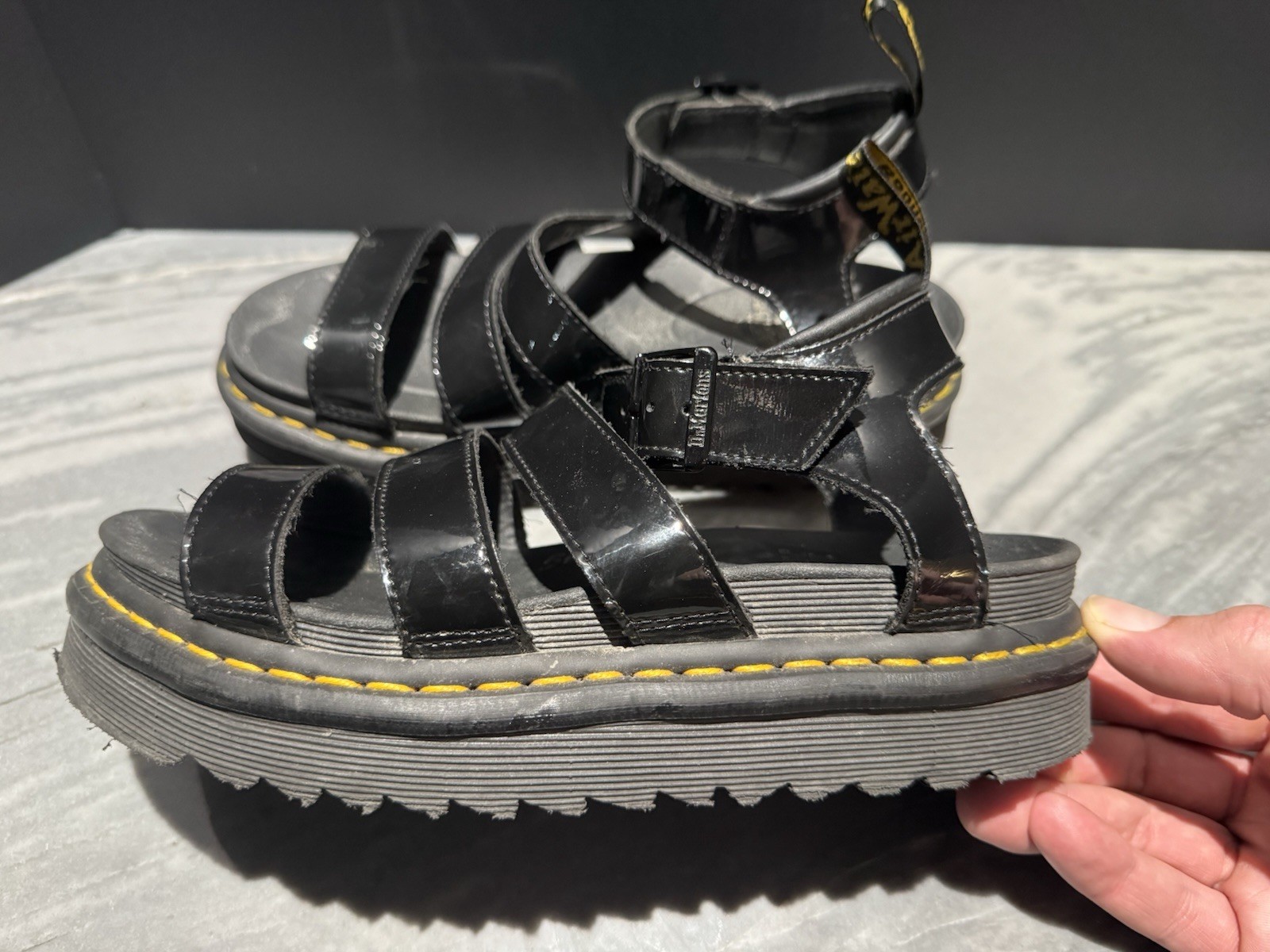 Dr. Doc Martens Blaire Patent Leather Platform Sandals Black W US 8 EU39 AirWair