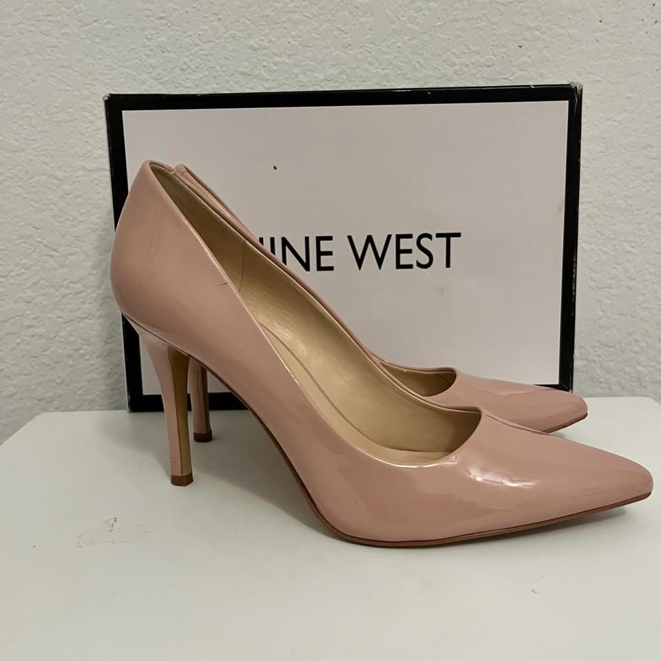 Nine West Tatiana Nude Blush Pink Patent Pointed Toe Stiletto Pumps Heels 7M Box