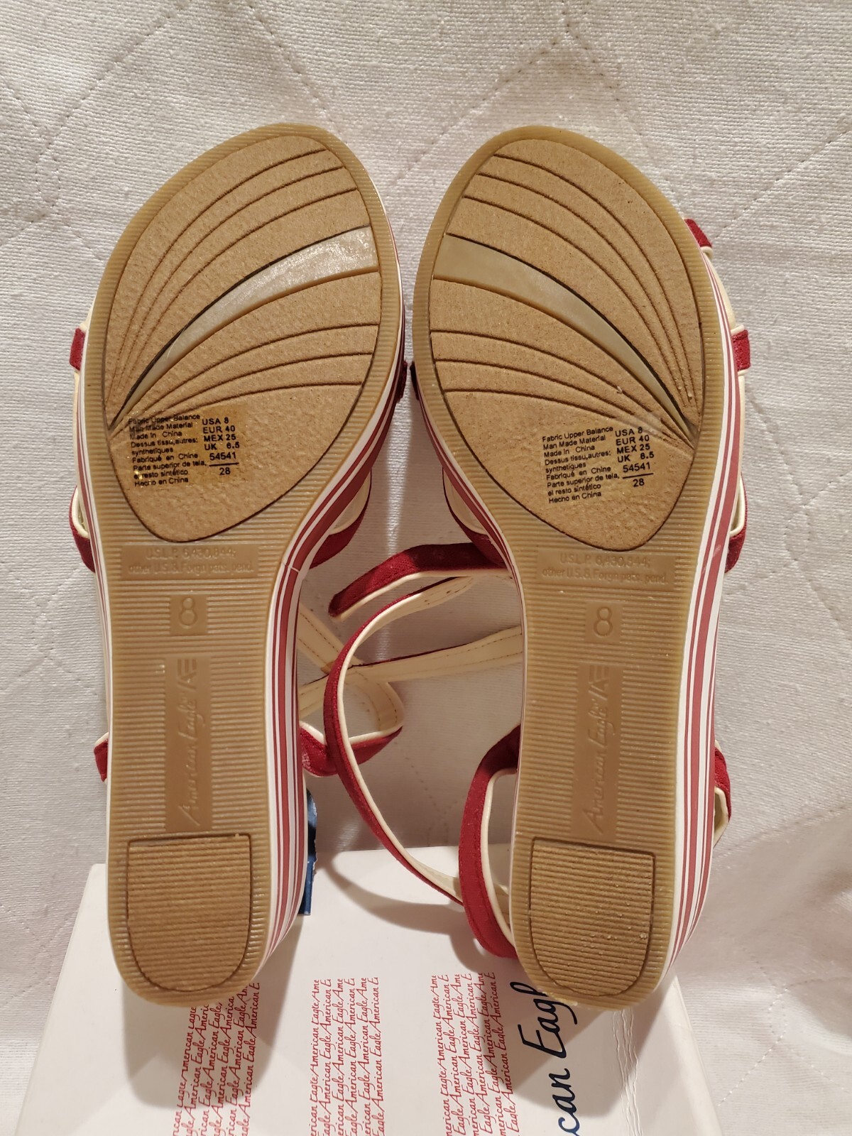 American Eagle Women 8 M Red White Sasha Eva Wedge Heel Stripe Strappy Shoe
