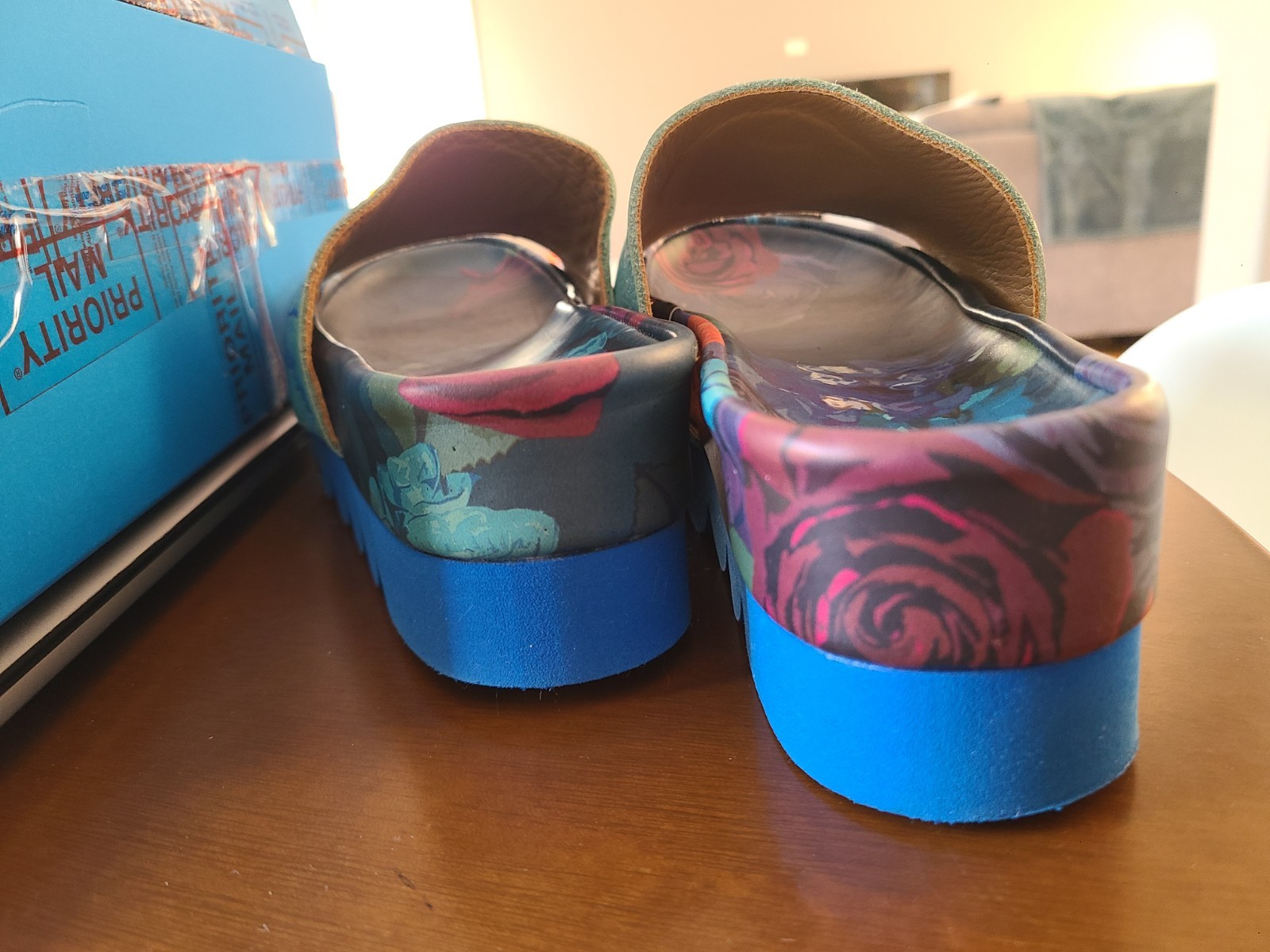JOHN FLUEVOG signed platform teal and blue slide sandal shoes BUOY SIZE 10. EUC!