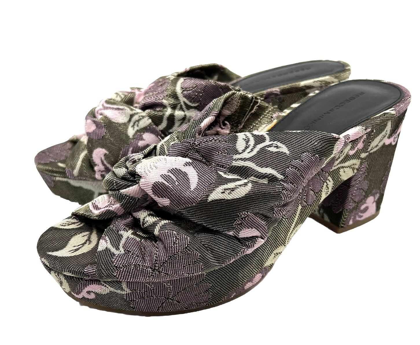 Rebecca Minkoff Jaden Platform Sandal Women’s 7 Jacquard Floral Slide Metallic