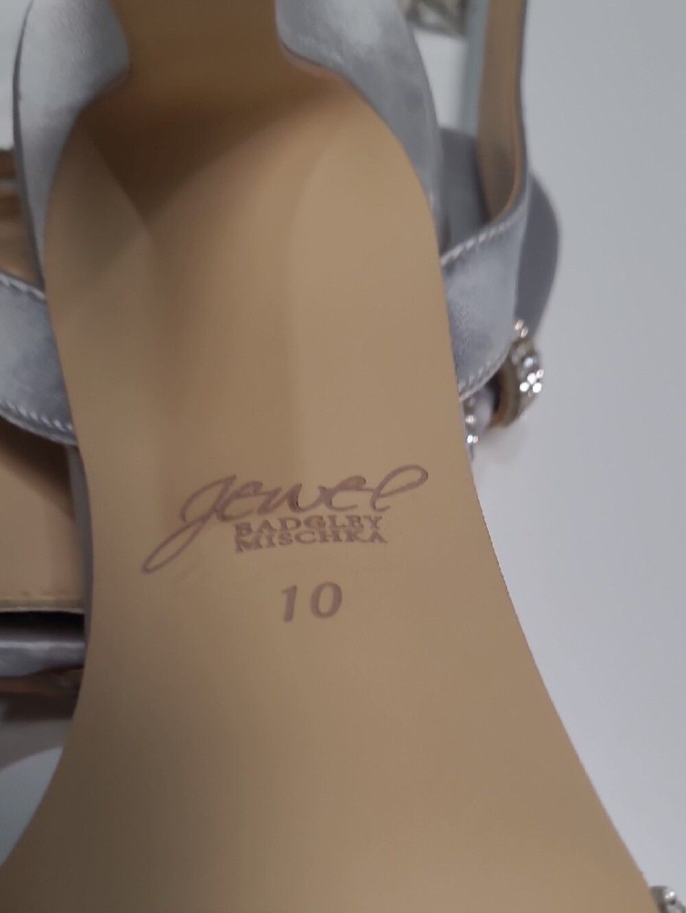 Jewel Badgley Mischka Silver Rhinestone Strap High Heel Sandals – Size 10