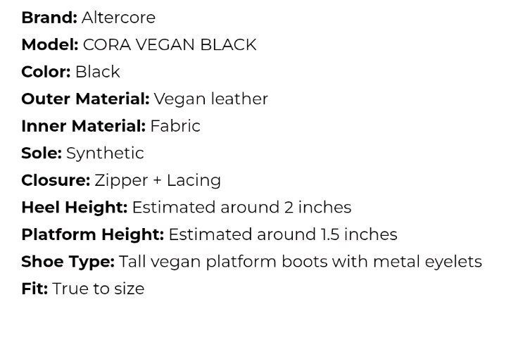 Altercore Cora Vegan Leather Knee High Boots Black Size EUR-37 Lace-up Platform