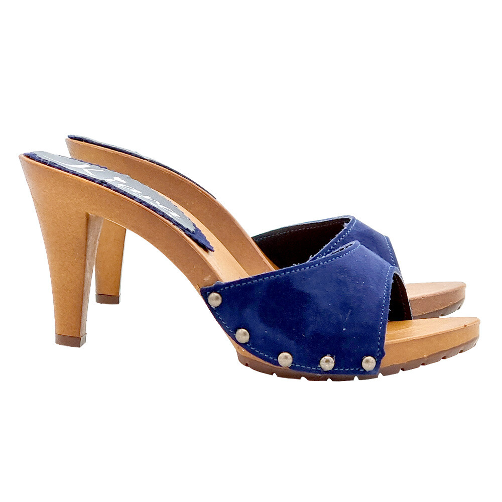 Blue Suede Clogs With 9 Heel – Made In Italy – K639001 CAM BLU