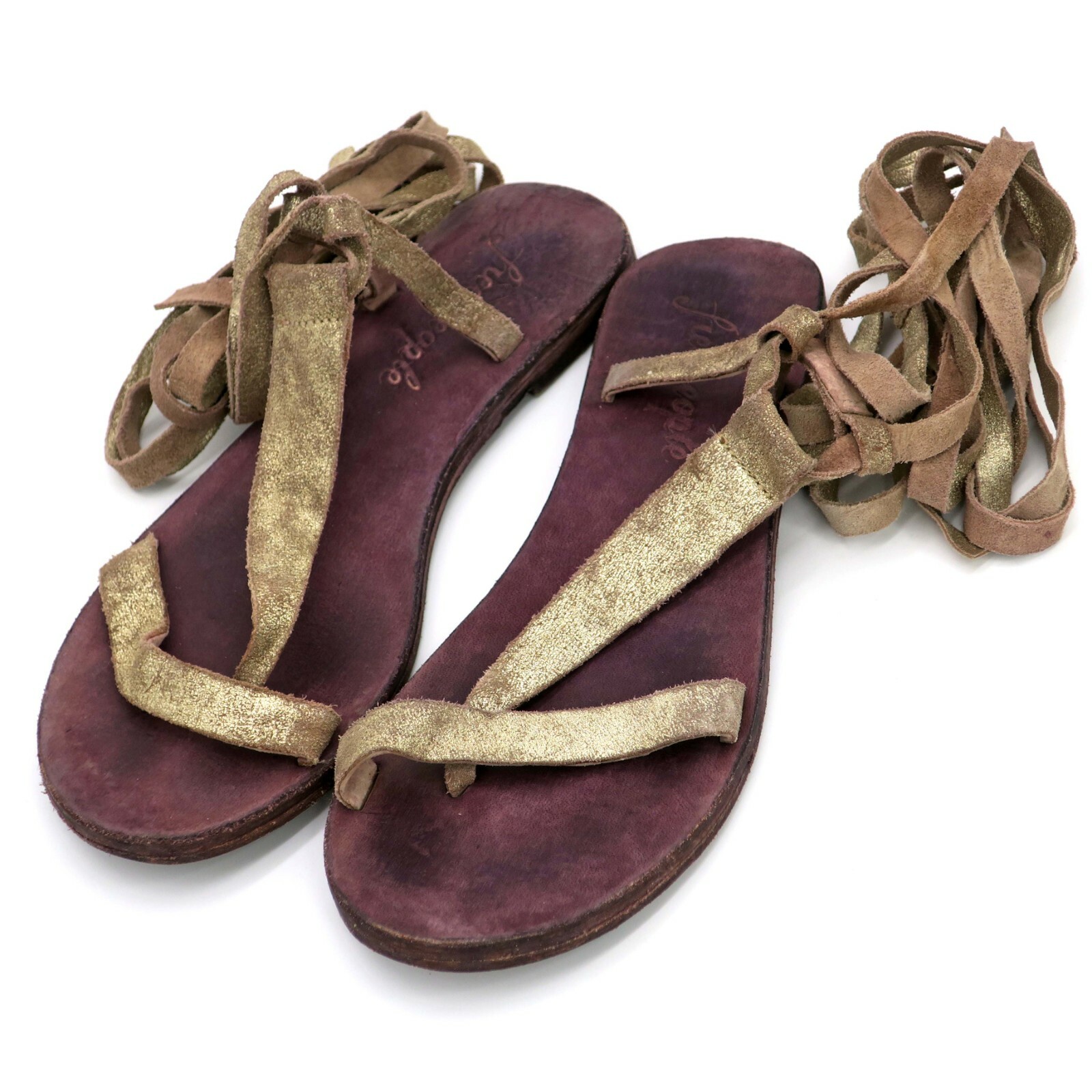Free People Dahlia Lace Up Wrap Gladiator Sandals Metallic Leather Women’s 36 6M