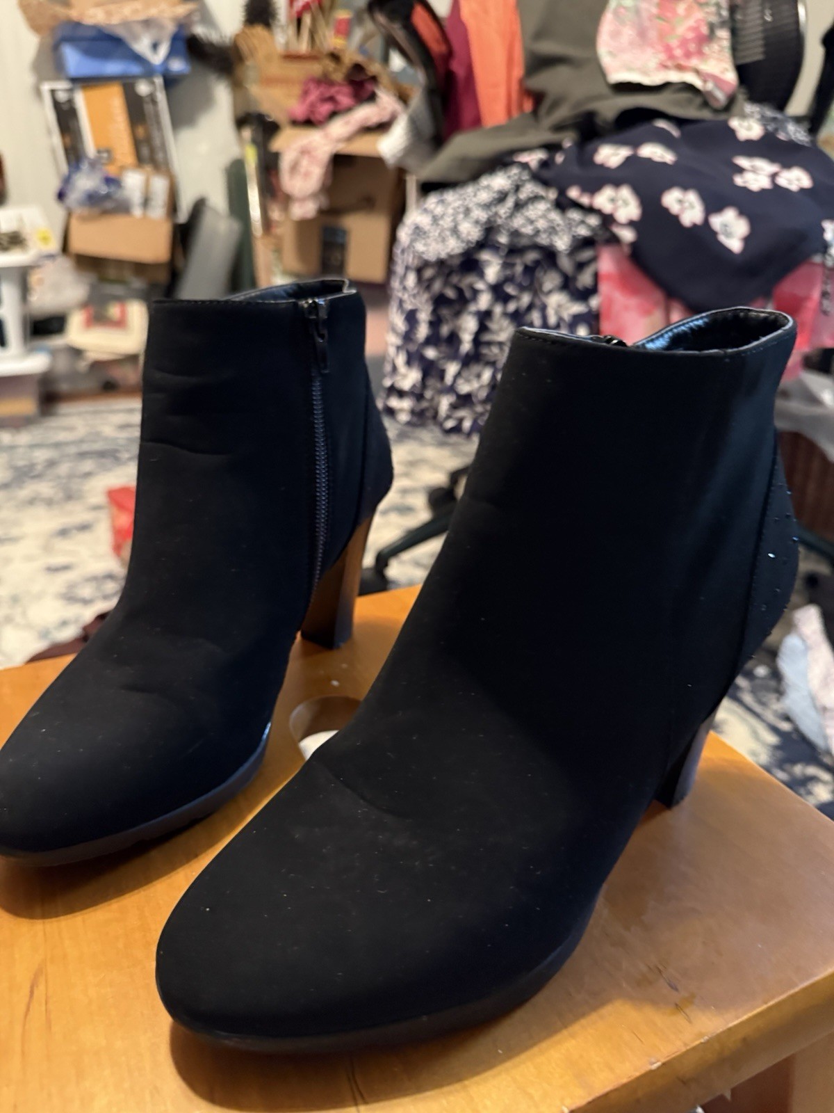 Women’s Ankle boots By London Fog (Bennet) Sz 7.5- Black Suede 3.5 In Block Heel