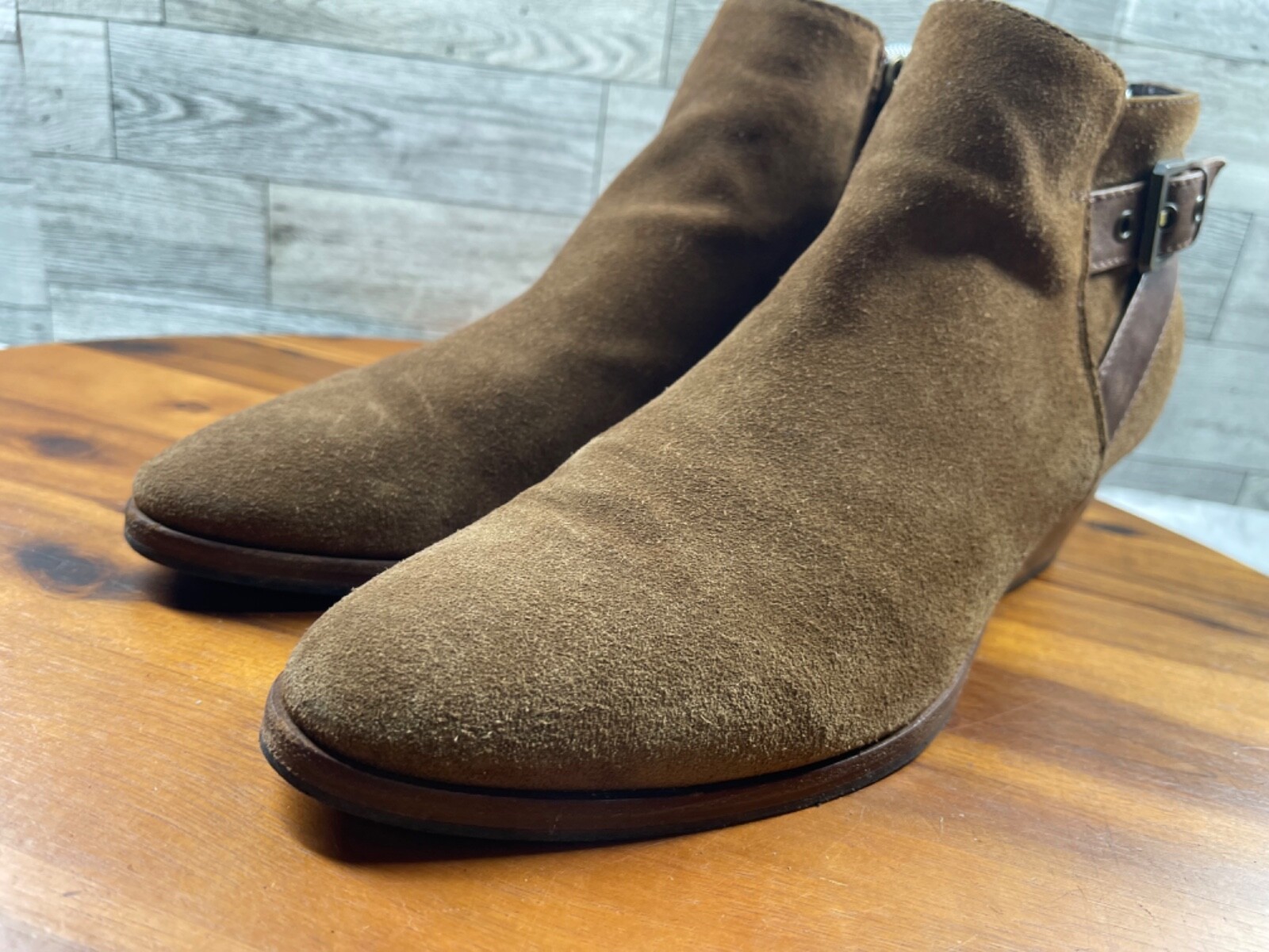 Aquatalia Farin Boots Women 9.5M Shoes Brown Suede Strap Waterproof Ankle Bootie