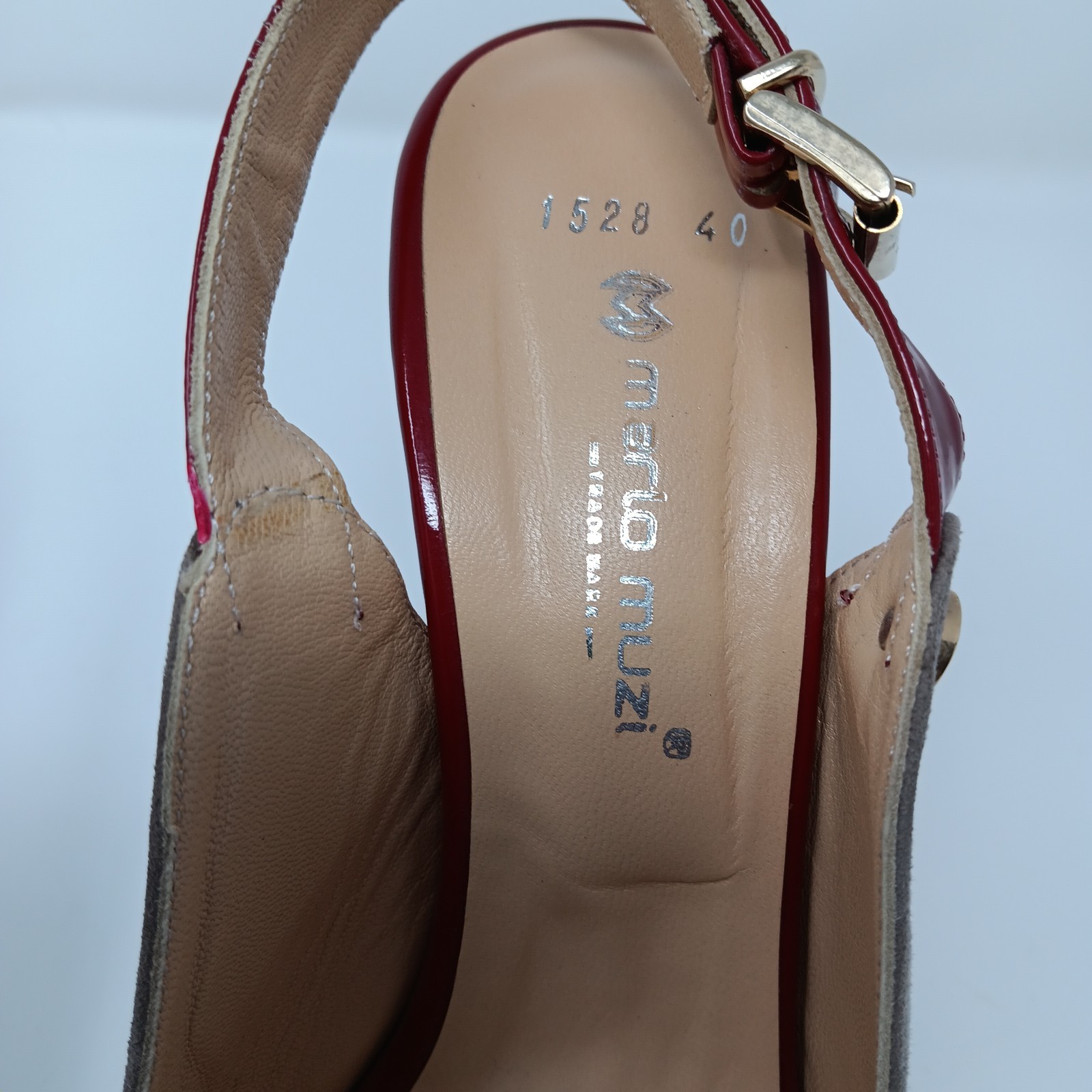 Mario Muzi Suede Red Patent Platform Slingback Peep Toe 5in Heels EU 40 US 9 9.5