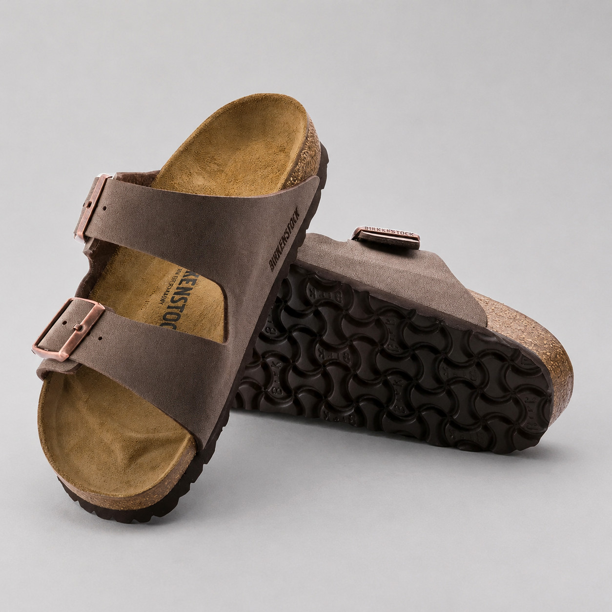 Birkenstock Arizona Mocha Birkibuc Two Strap Comfort Sandals