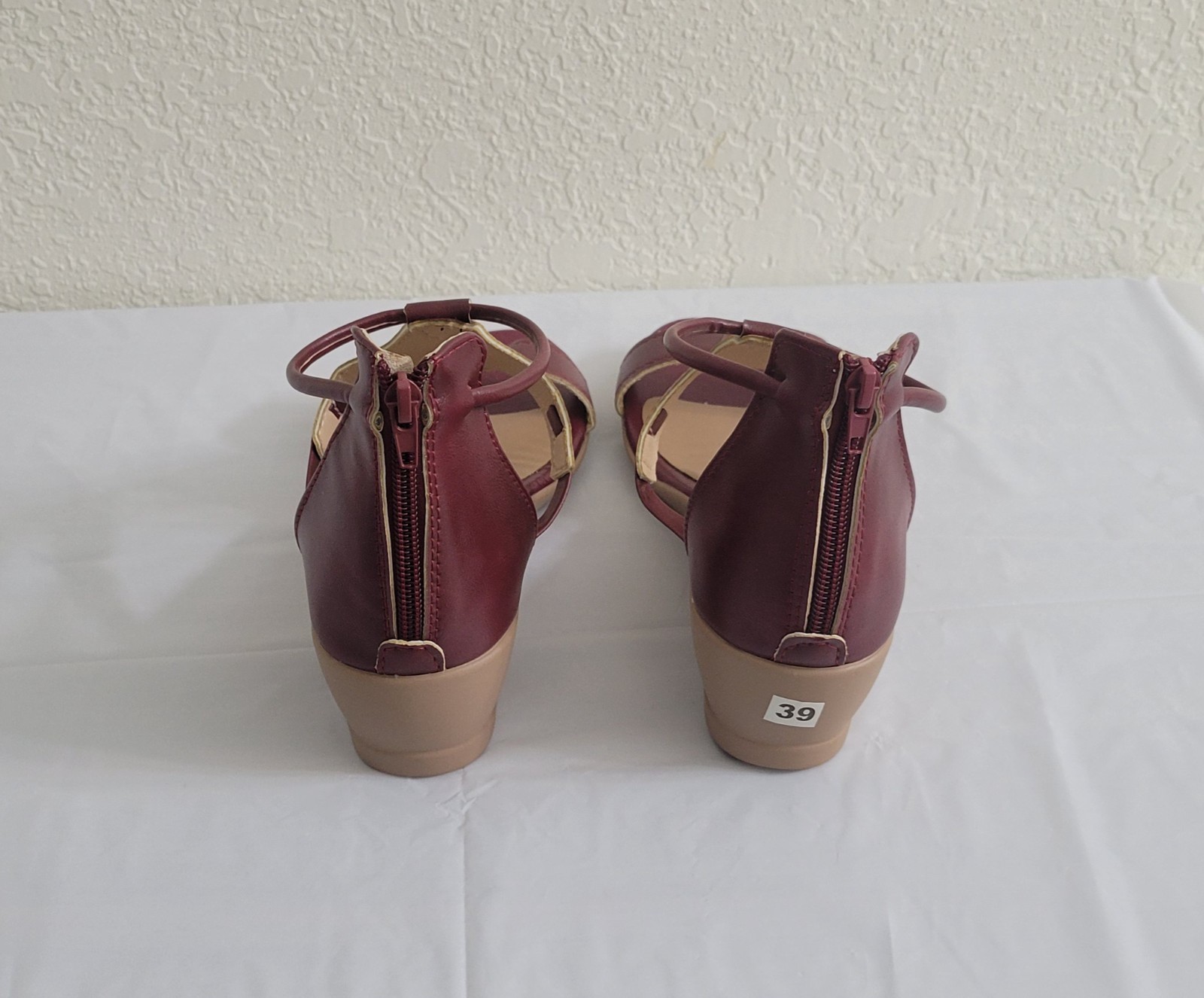 Mallory Wedge Open Toe Sandals – Burgundy- Size 8 – Brand New