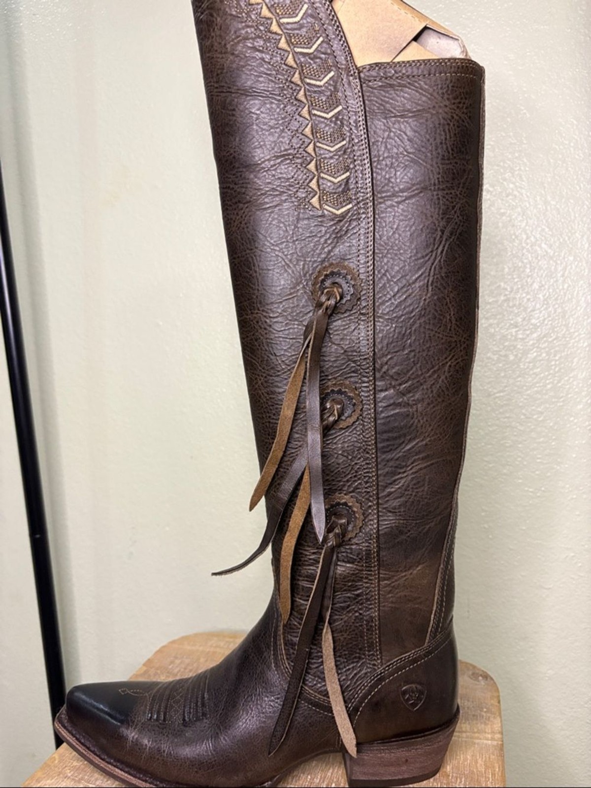 Ariat Tallulah Leather Tall Western Boots – Dark Brown Tassel Detail – Size 6
