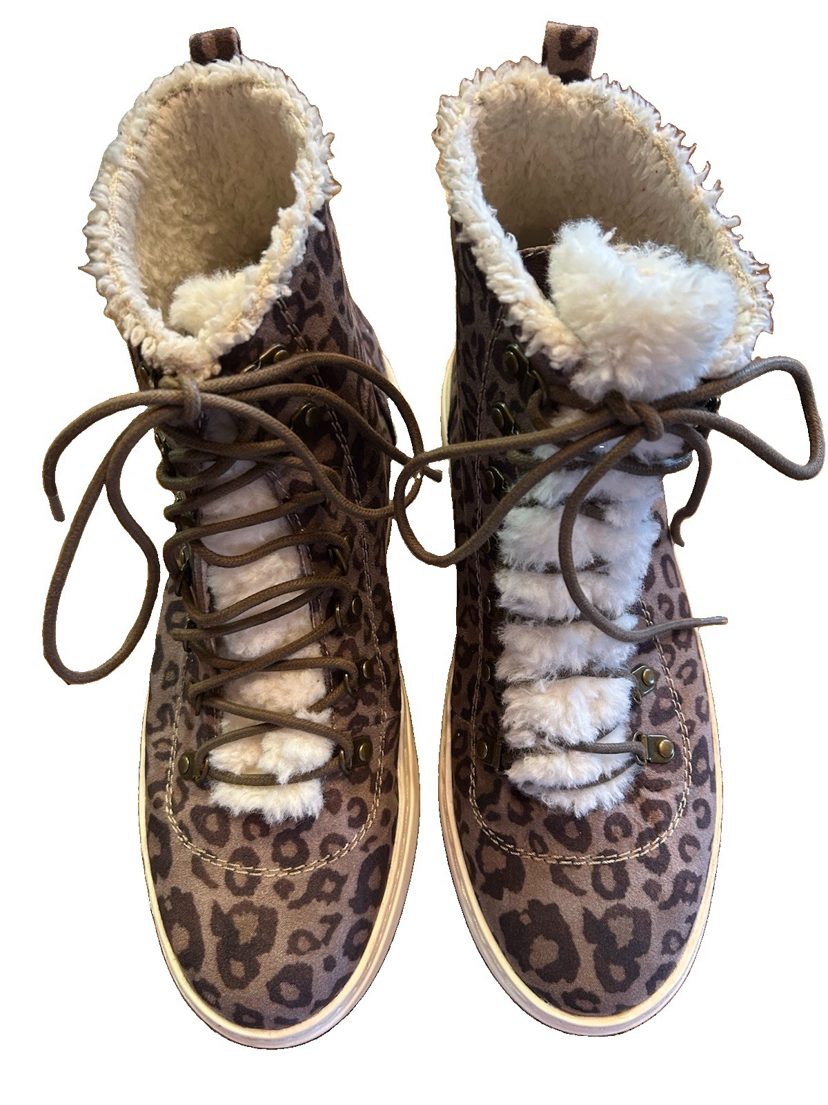 Billabong Womens Sz 9 Take a Hike Leopard Print Fashion Boots Sherpa Hiking