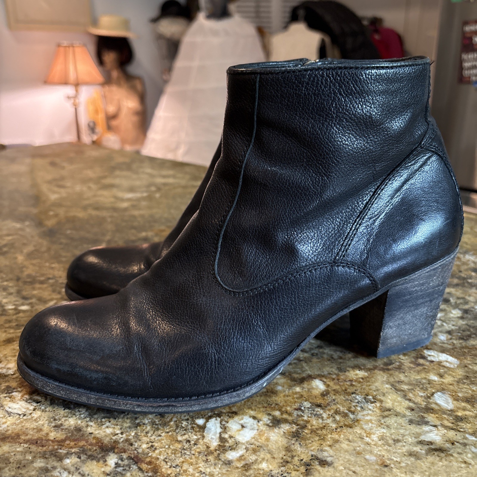 N.D.C. Made by Hand Women Black Leather Heeled Ankle Boots 39 US 9