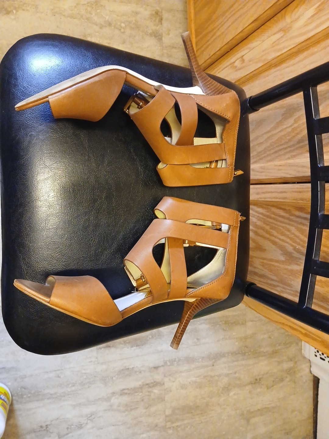 Michael Kors Cognac Strappy Open Toe Ankle Strap Buckle Heels 9M Pre-owned