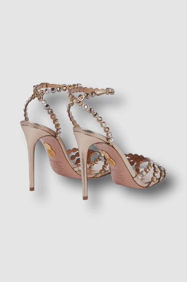 $1350 Aquazzura Women’s Brown Tequila Crystal Sandal Shoes Size EU 38/US 8