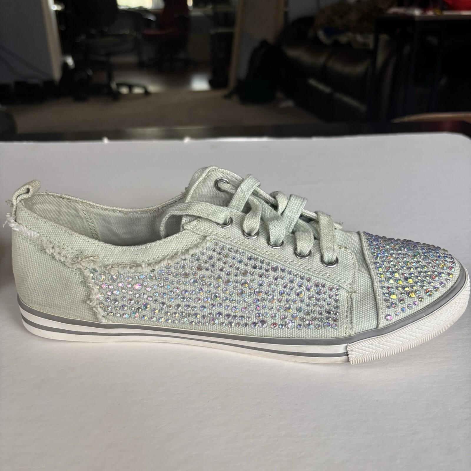 Gianni Bini Mint Green Sparkly Rhinestone Sneakers, Size 8