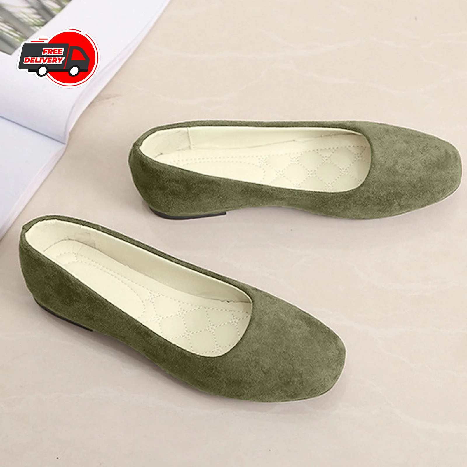 Womens Flats Ballet Shoes Slip on Comfortable Soft Casual Dress Shoes Square New
