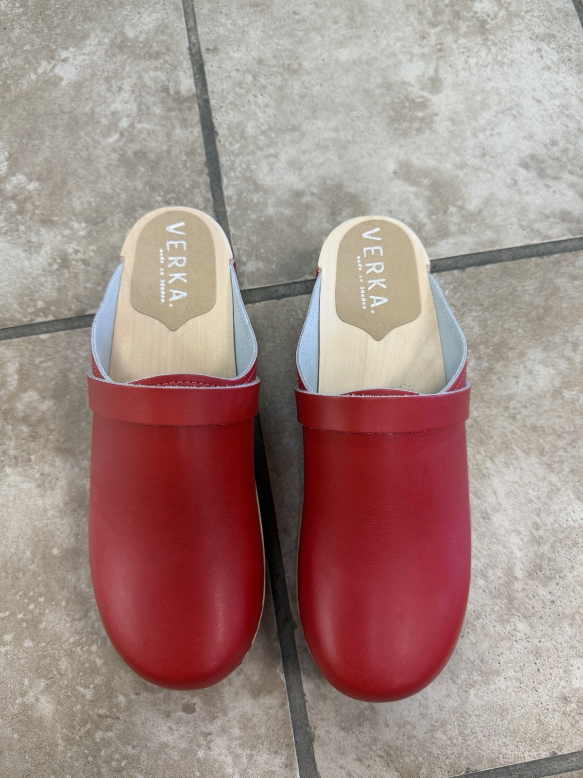 VERKA Swedish Wooden Clogs Lingonberry Red Leather EU 41 US 10-10.5 NWOB