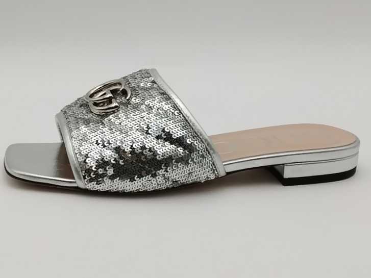 Gucci Marmont Slides W Silver Sequins Dbl G Silver Size 37.5 Aa0726lorsa